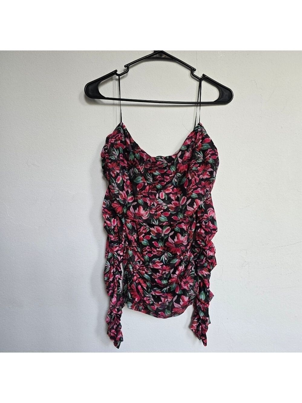 Guess Florencia Pink Floral Ruched Off Shoulder Top Medium - Picture 5 of 9